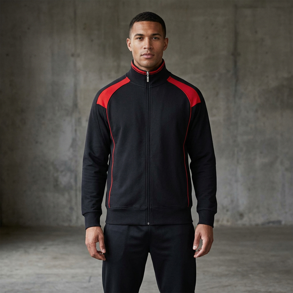 Men's Unbrushed Contrast Jacket, view 1, Red logo